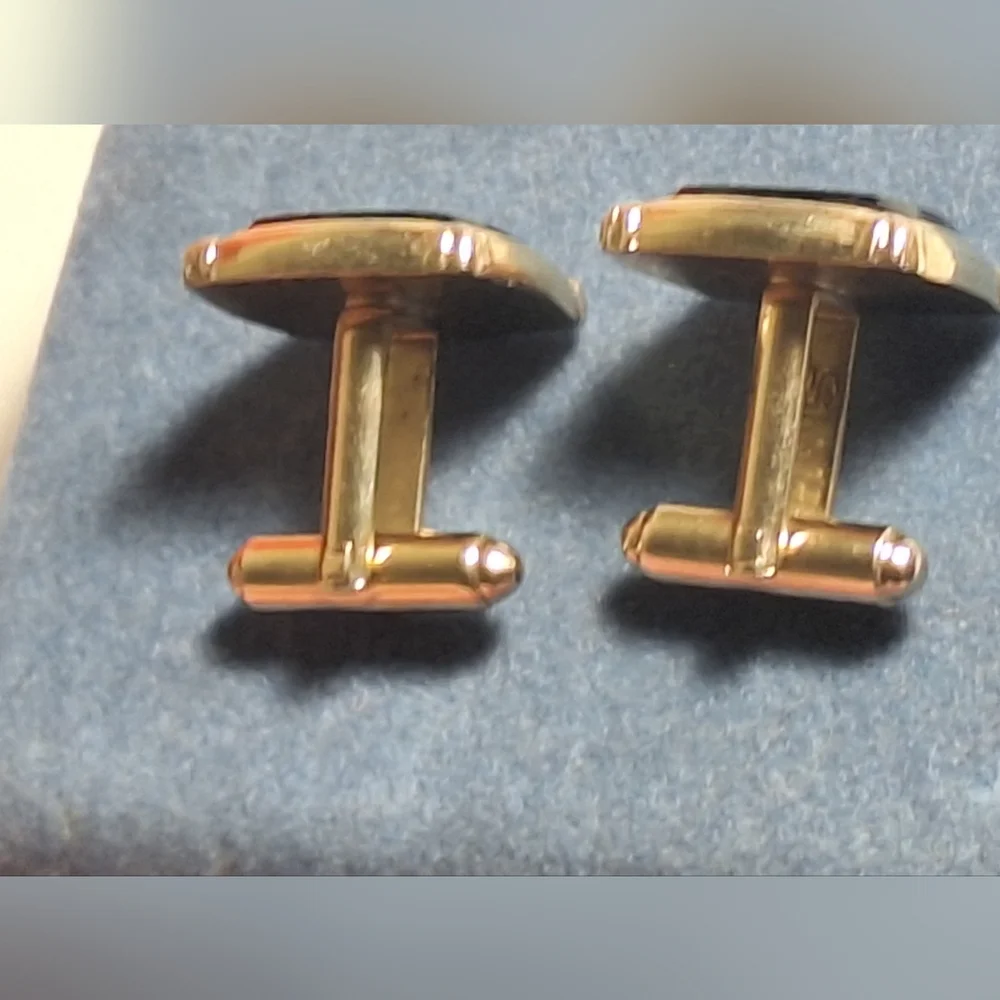 Vintage SHIELDS | Goldtone/Black/Glass Diamond Cuff Links